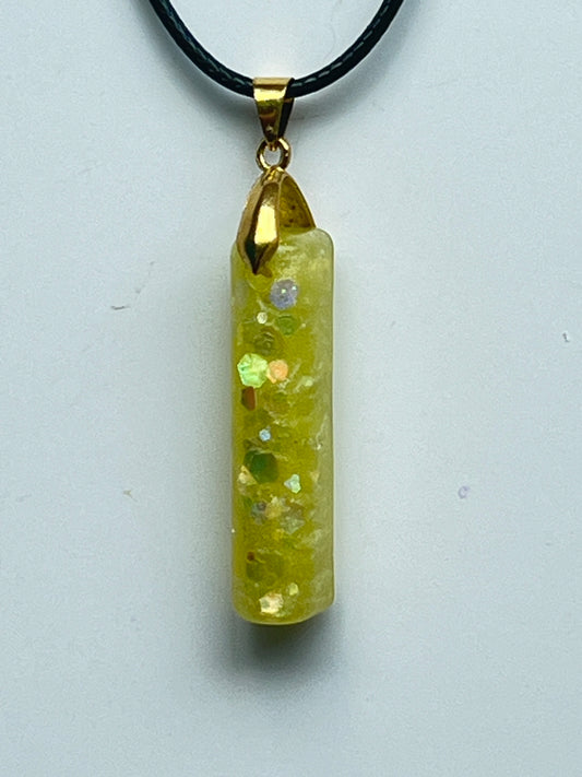 Citrine Spark — Yellow & Iridescent Bar Resin Pendant