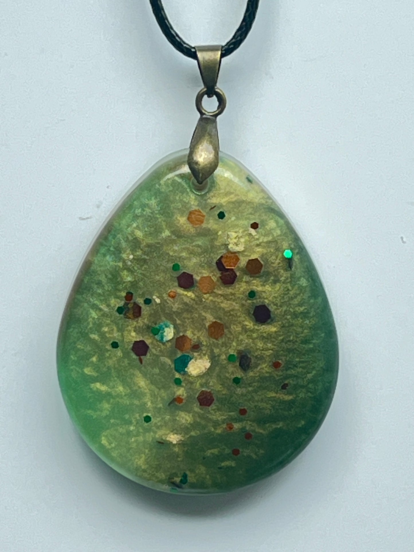 Mossy Meadow — Green & Gold Confetti Resin Pendant
