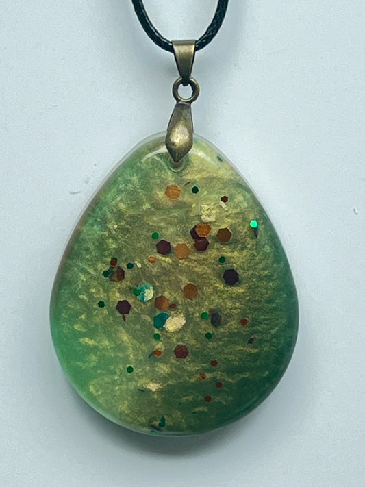 Mossy Meadow — Green & Gold Confetti Resin Pendant