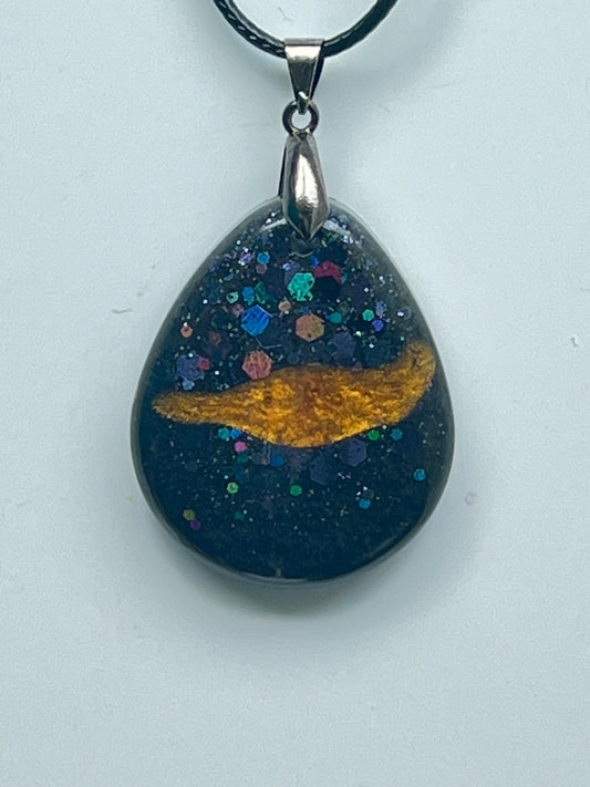 Nebula Comet — Black & Gold Galaxy Resin Pendant