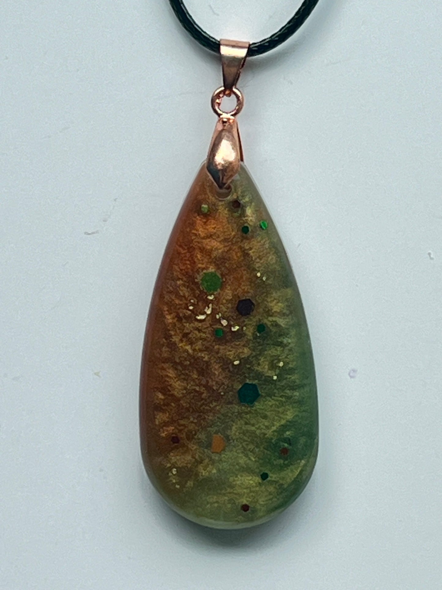 Turning Leaf — Copper & Olive Resin Pendant