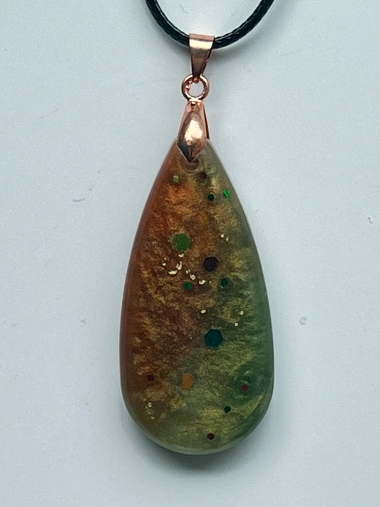 Turning Leaf — Copper & Olive Resin Pendant