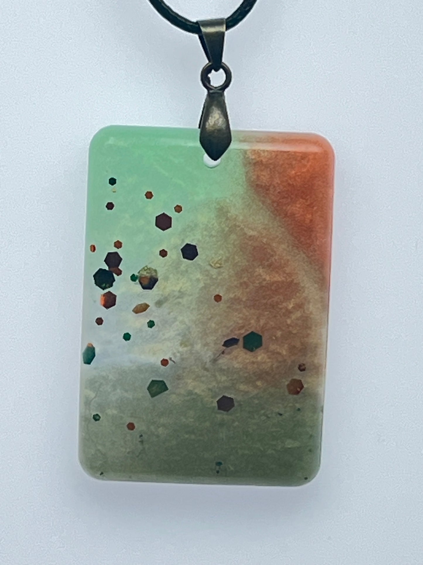 Meadow's Edge — Mint & Coral Confetti Resin Pendant
