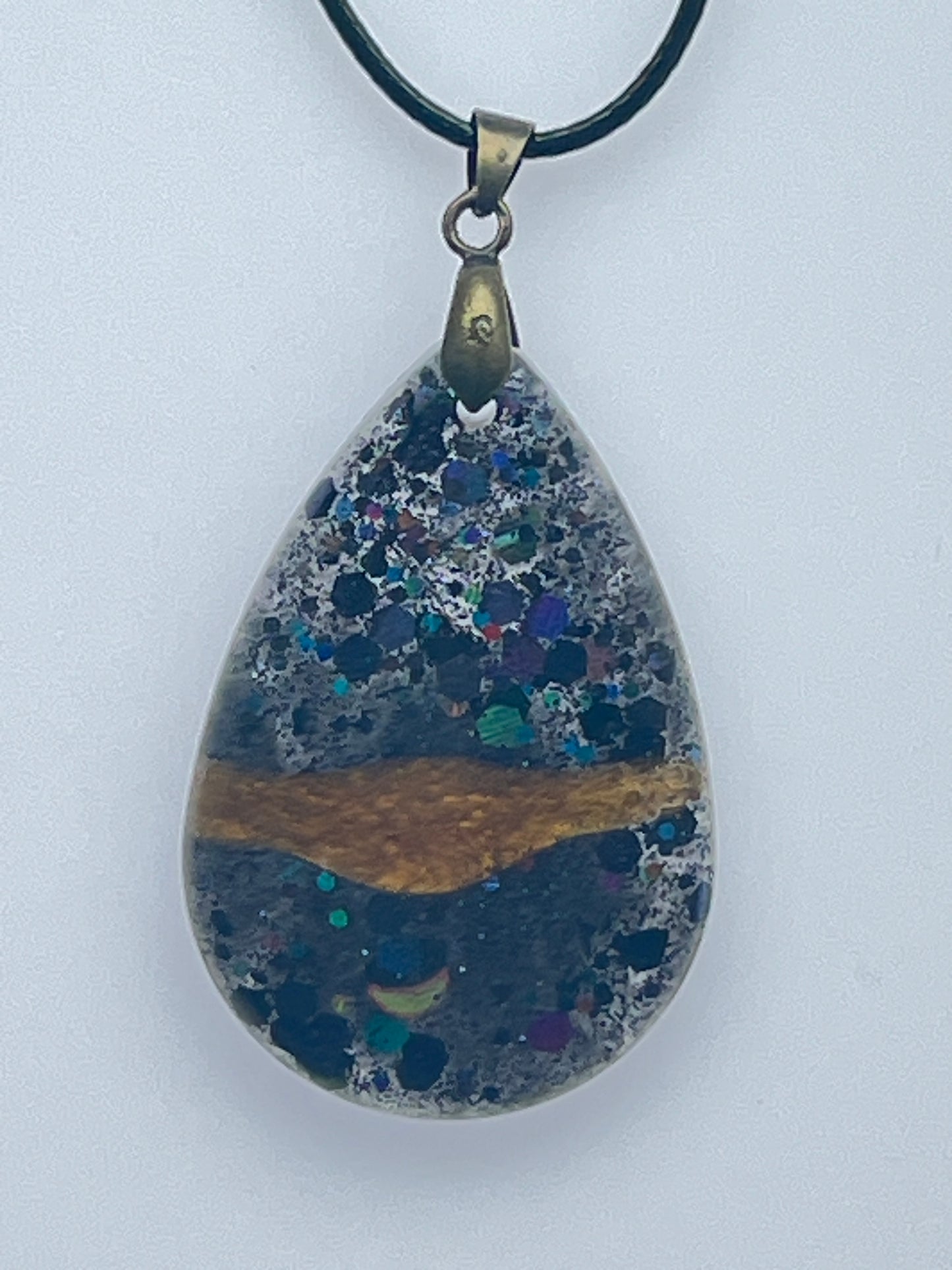 Horizon Line — Gold & Galaxy Resin Pendant