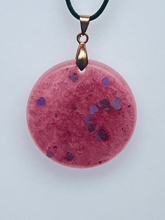 Rose Moon — Mauve & Violet Hearts Resin Pendant