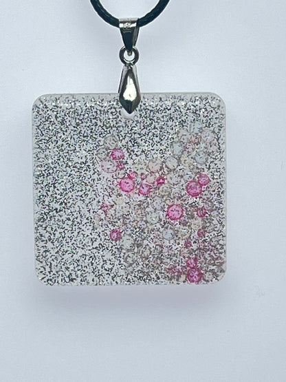 Frost & Rose Fizz — Silver & Pink Bubble Resin Pendant