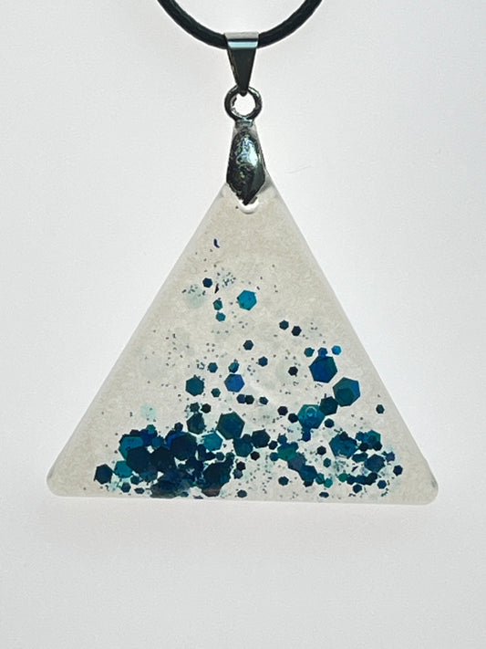 Snowpeak — White & Sapphire Confetti Resin Pendant