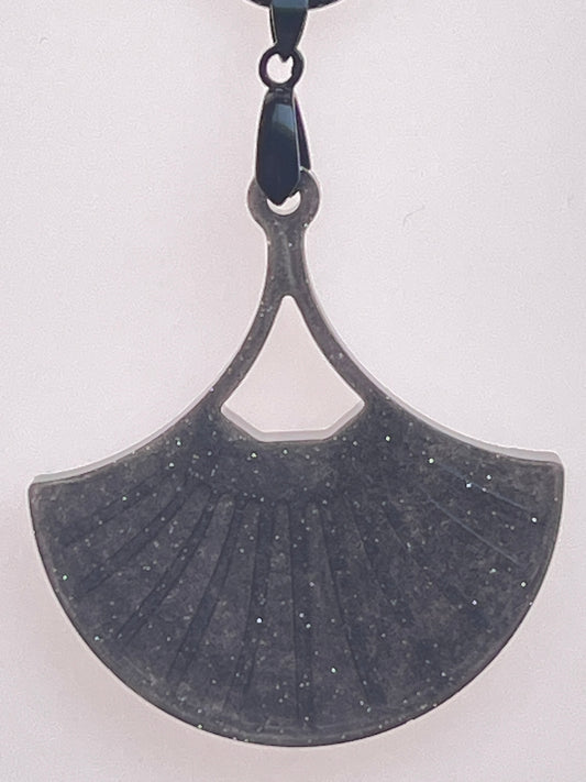 Storm Leaf — Charcoal & Silver Resin Pendant