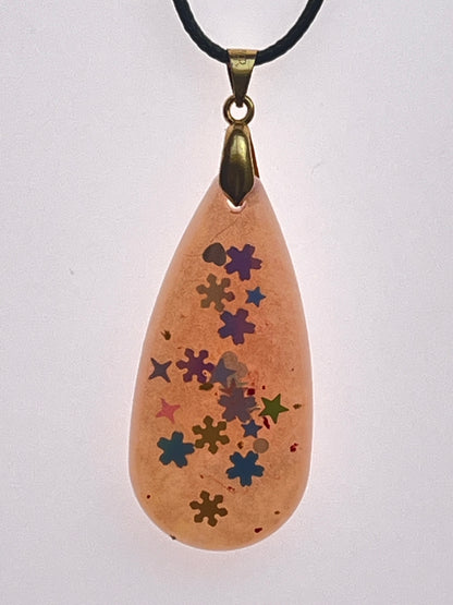 Wishing Trail — Peach & Celestial Confetti Resin Pendant