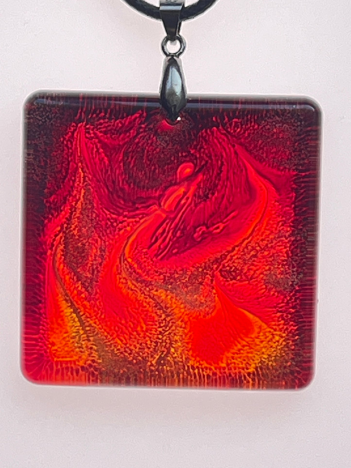Phoenix Flame — Crimson & Gold Resin Pendant
