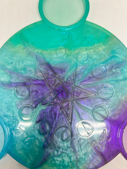 🌊 Ocean Aura Moon-Phase Ritual Altar Candle Tray | Teal & Amethyst Pentacle