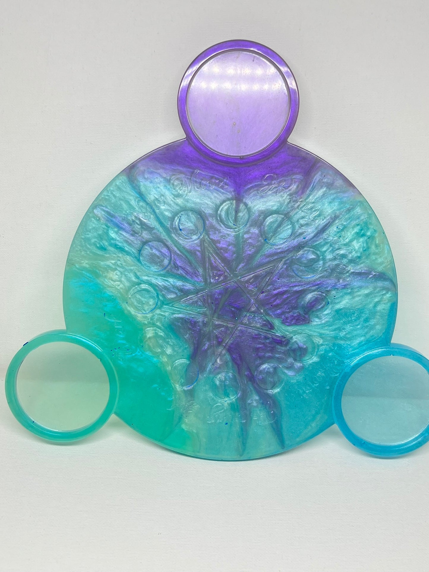 🌊 Ocean Aura Moon-Phase Ritual Altar Candle Tray | Teal & Amethyst Pentacle