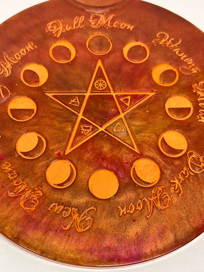 🔥 EmberGlow Moon-Phase Ritual Altar Candle Tray | Copper & Flame Aura Pentacle