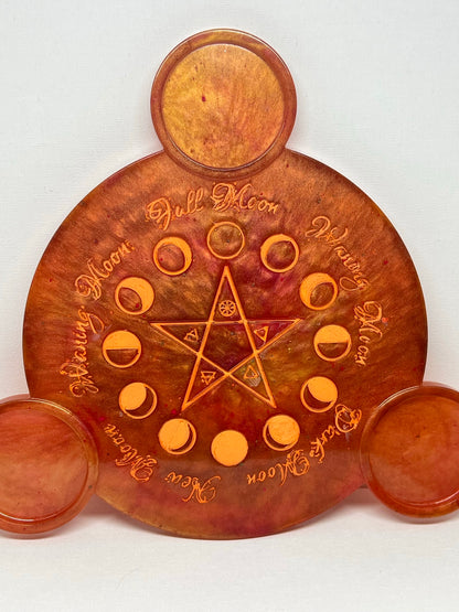 🔥 EmberGlow Moon-Phase Ritual Altar Candle Tray | Copper & Flame Aura Pentacle