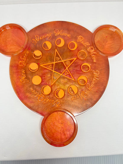 🔥 EmberGlow Moon-Phase Ritual Altar Candle Tray | Copper & Flame Aura Pentacle