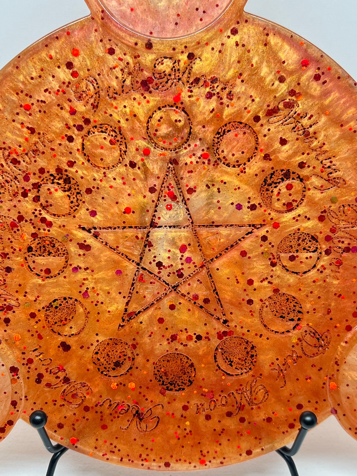 🔥 Harvest Ember Moon-Phase Ritual Altar Candle Tray | Autumn Fire Pentacle