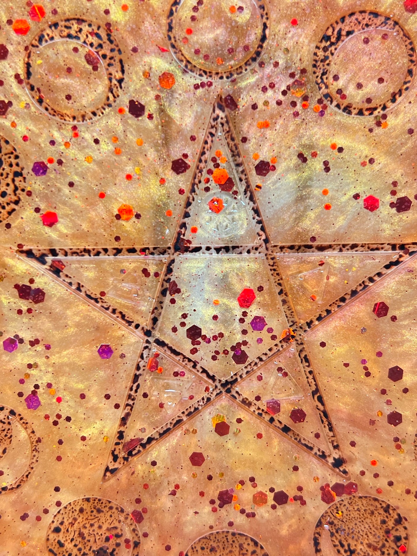 🔥 Harvest Ember Moon-Phase Ritual Altar Candle Tray | Autumn Fire Pentacle