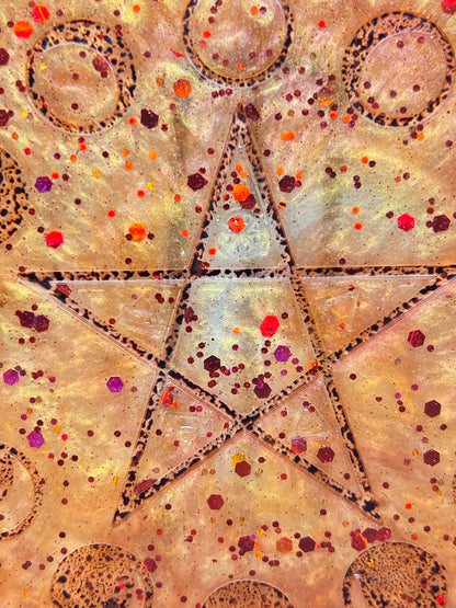 🔥 Harvest Ember Moon-Phase Ritual Altar Candle Tray | Autumn Fire Pentacle