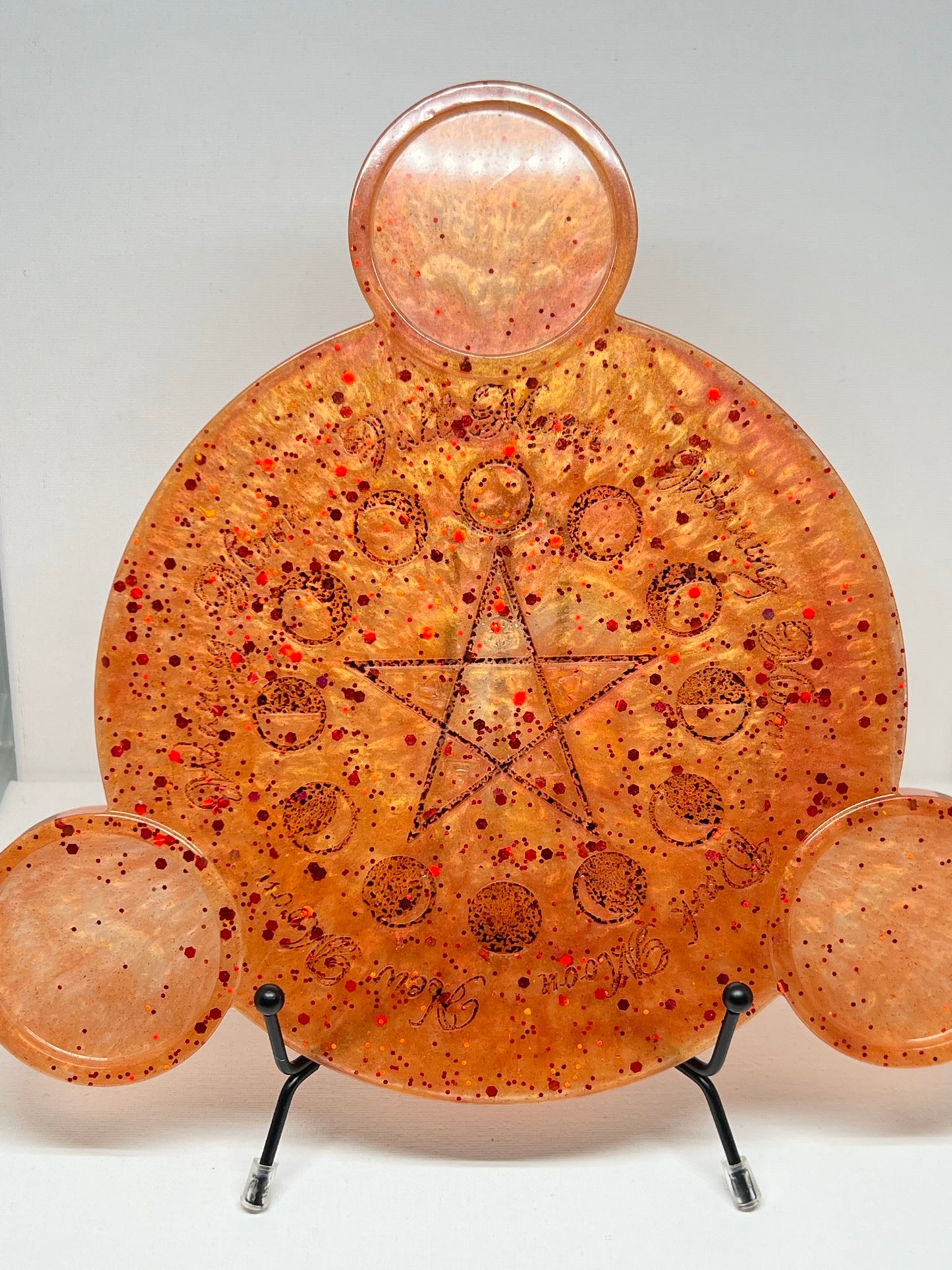 🔥 Harvest Ember Moon-Phase Ritual Altar Candle Tray | Autumn Fire Pentacle