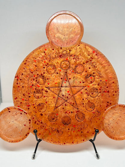 🔥 Harvest Ember Moon-Phase Ritual Altar Candle Tray | Autumn Fire Pentacle
