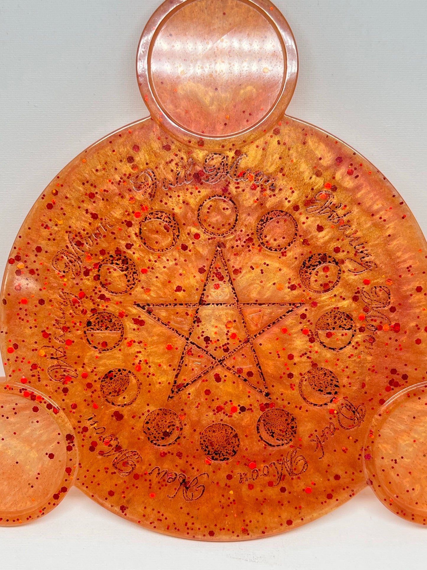 🔥 Harvest Ember Moon-Phase Ritual Altar Candle Tray | Autumn Fire Pentacle