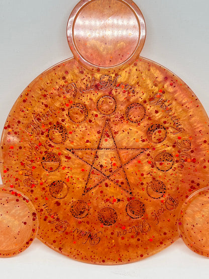 🔥 Harvest Ember Moon-Phase Ritual Altar Candle Tray | Autumn Fire Pentacle