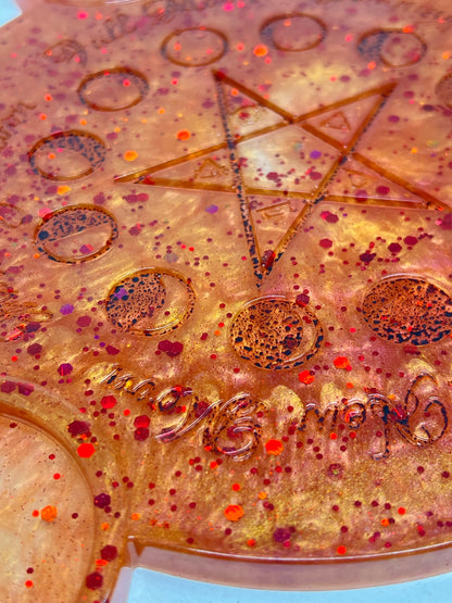 🔥 Harvest Ember Moon-Phase Ritual Altar Candle Tray | Autumn Fire Pentacle