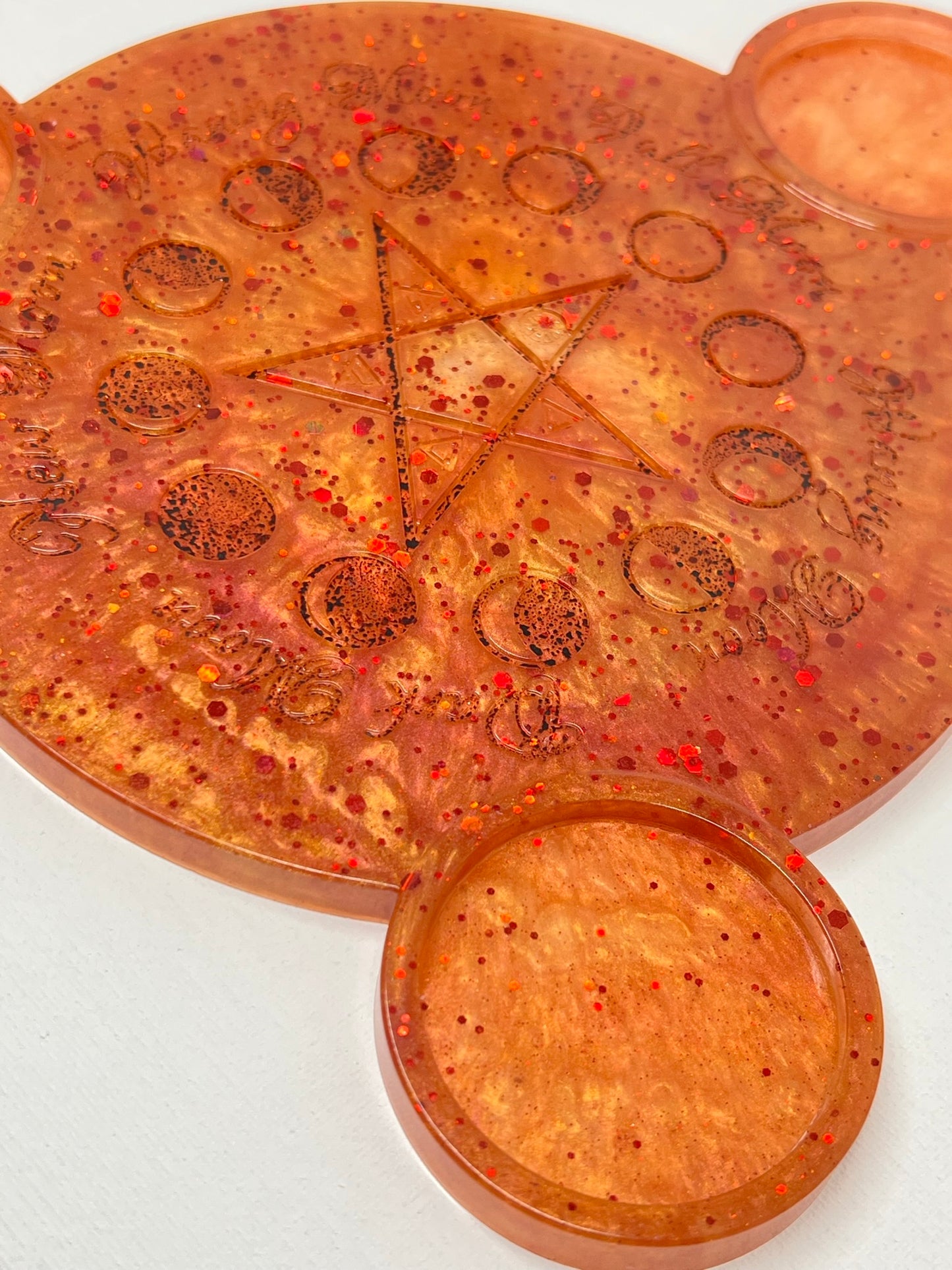 🔥 Harvest Ember Moon-Phase Ritual Altar Candle Tray | Autumn Fire Pentacle