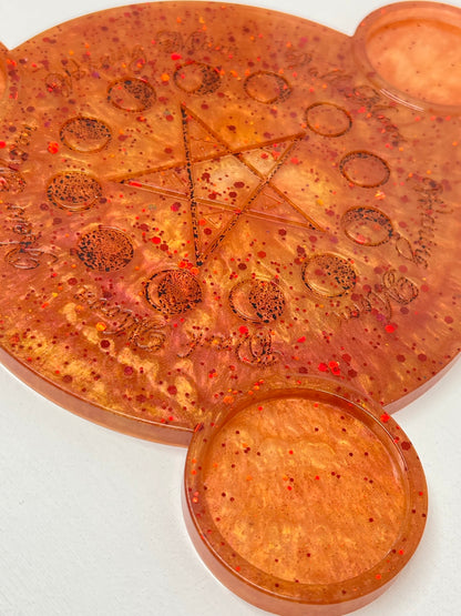 🔥 Harvest Ember Moon-Phase Ritual Altar Candle Tray | Autumn Fire Pentacle