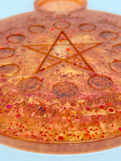 🔥 Harvest Ember Moon-Phase Ritual Altar Candle Tray | Autumn Fire Pentacle