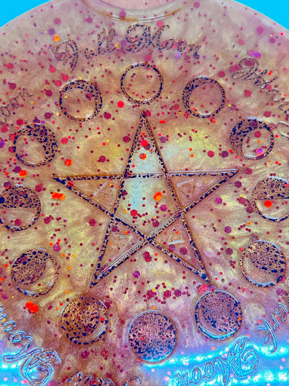 🔥 Harvest Ember Moon-Phase Ritual Altar Candle Tray | Autumn Fire Pentacle