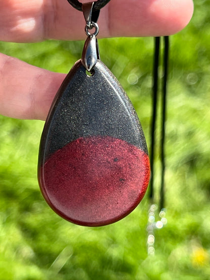 Midnight & Magma — Black & Crimson Resin Pendant