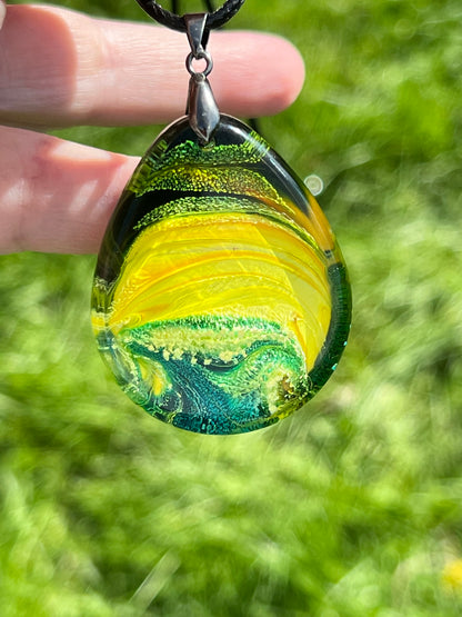 Solar Tide — Yellow & Teal Resin Pendant