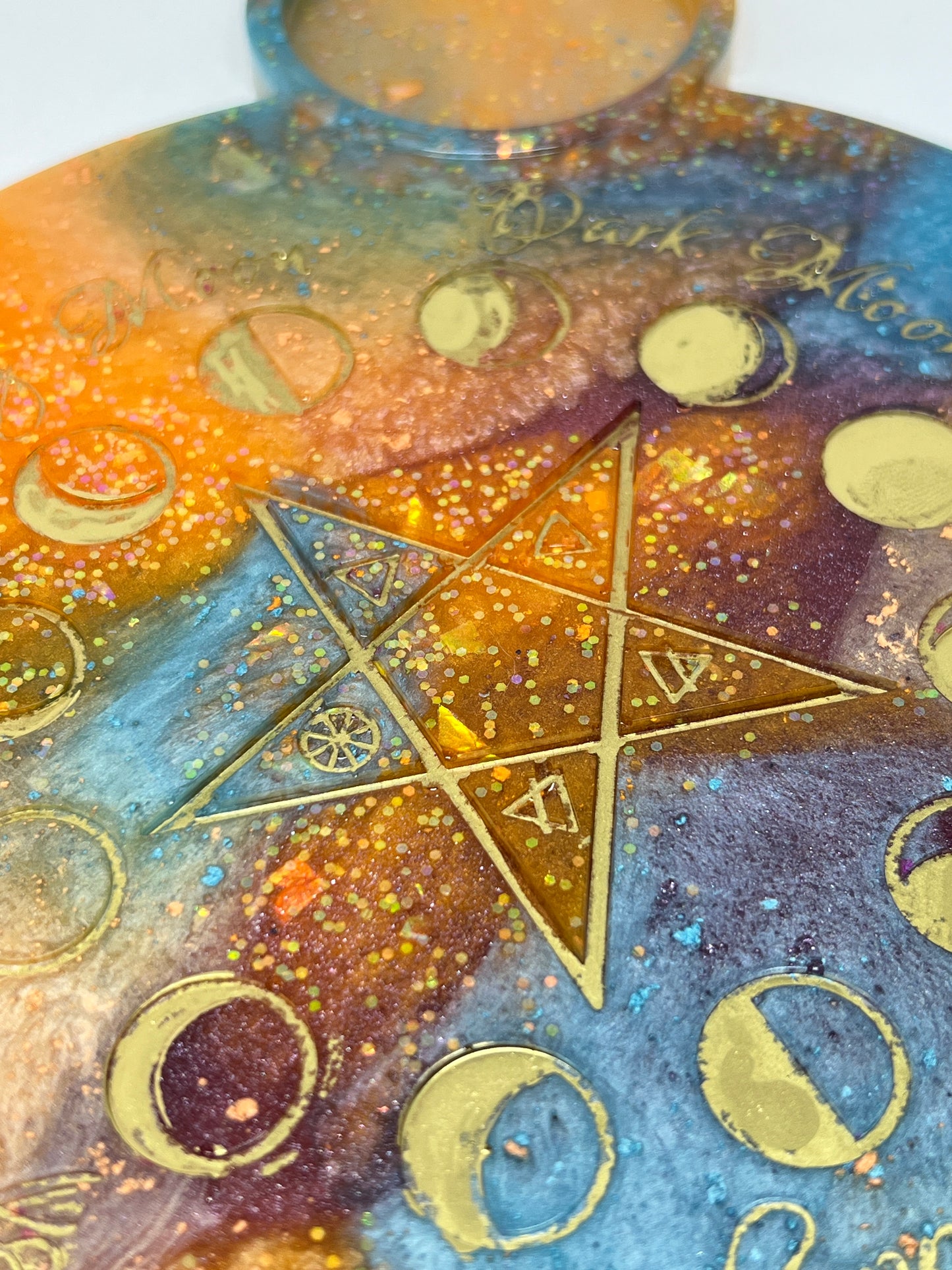 ✨ Solar Storm Moon-Phase Ritual Altar Candle Tray | Cosmic Sunset Pentacle