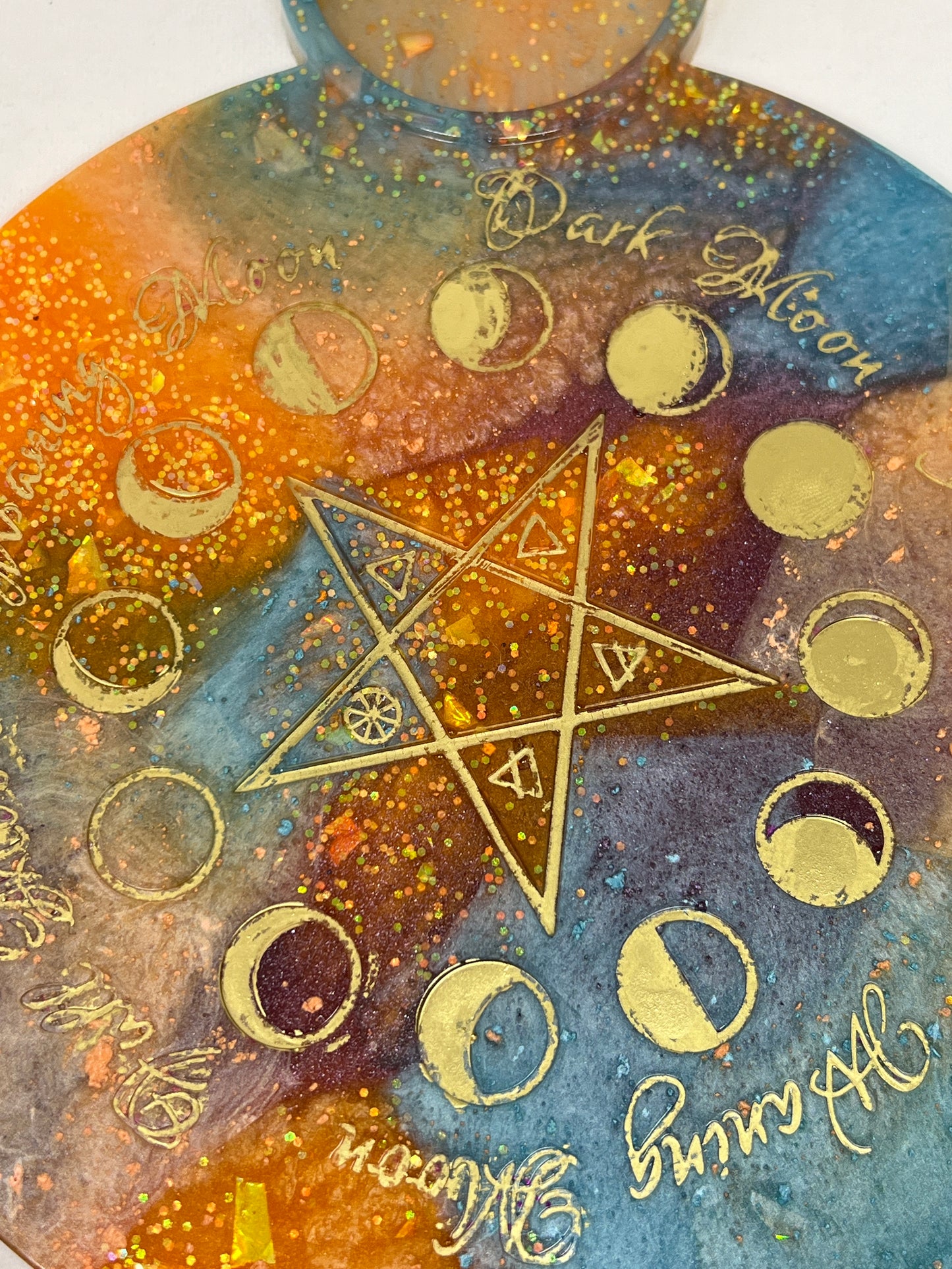 ✨ Solar Storm Moon-Phase Ritual Altar Candle Tray | Cosmic Sunset Pentacle