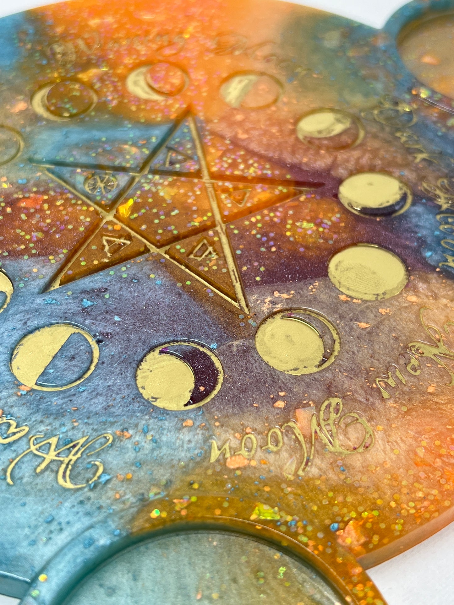 ✨ Solar Storm Moon-Phase Ritual Altar Candle Tray | Cosmic Sunset Pentacle