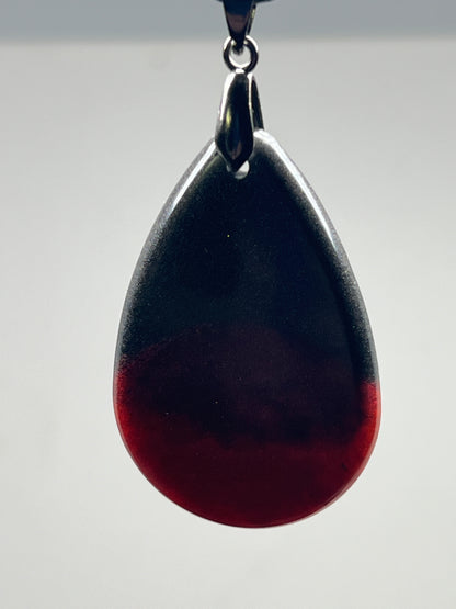 Midnight & Magma — Black & Crimson Resin Pendant
