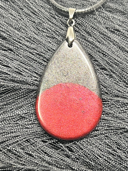 Midnight & Magma — Black & Crimson Resin Pendant