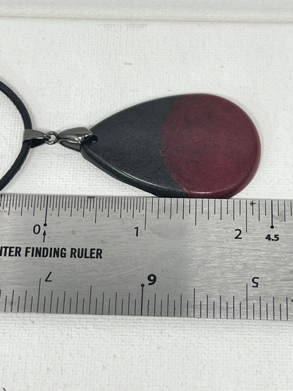Midnight & Magma — Black & Crimson Resin Pendant