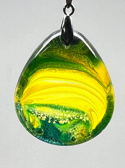 Solar Tide — Yellow & Teal Resin Pendant