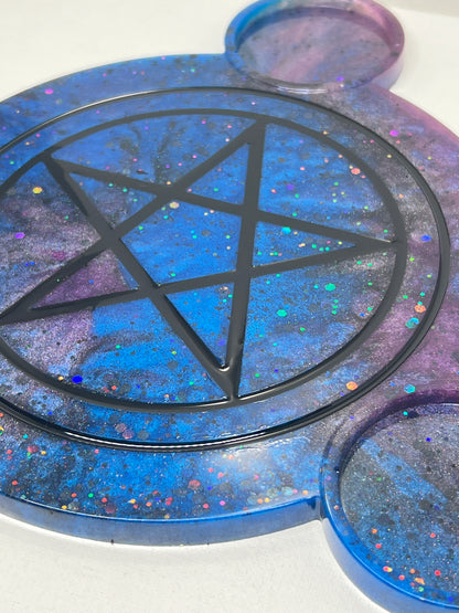 🌌 Celestial Void Ritual Altar Candle Tray | Galactic Nebula Pentacle