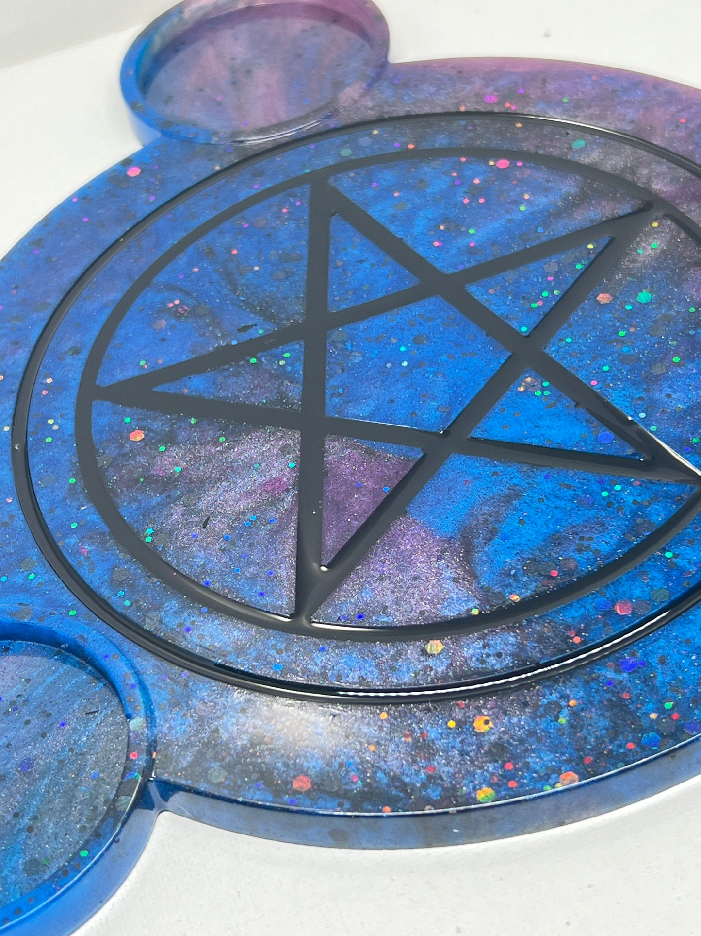 🌌 Celestial Void Ritual Altar Candle Tray | Galactic Nebula Pentacle