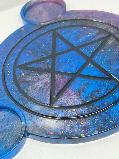 🌌 Celestial Void Ritual Altar Candle Tray | Galactic Nebula Pentacle