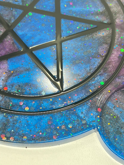 🌌 Celestial Void Ritual Altar Candle Tray | Galactic Nebula Pentacle
