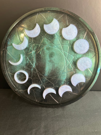 ✨ Ocean Mist Moon Phase Altar Tray — Tranquil Tides Ritual Wheel ✨