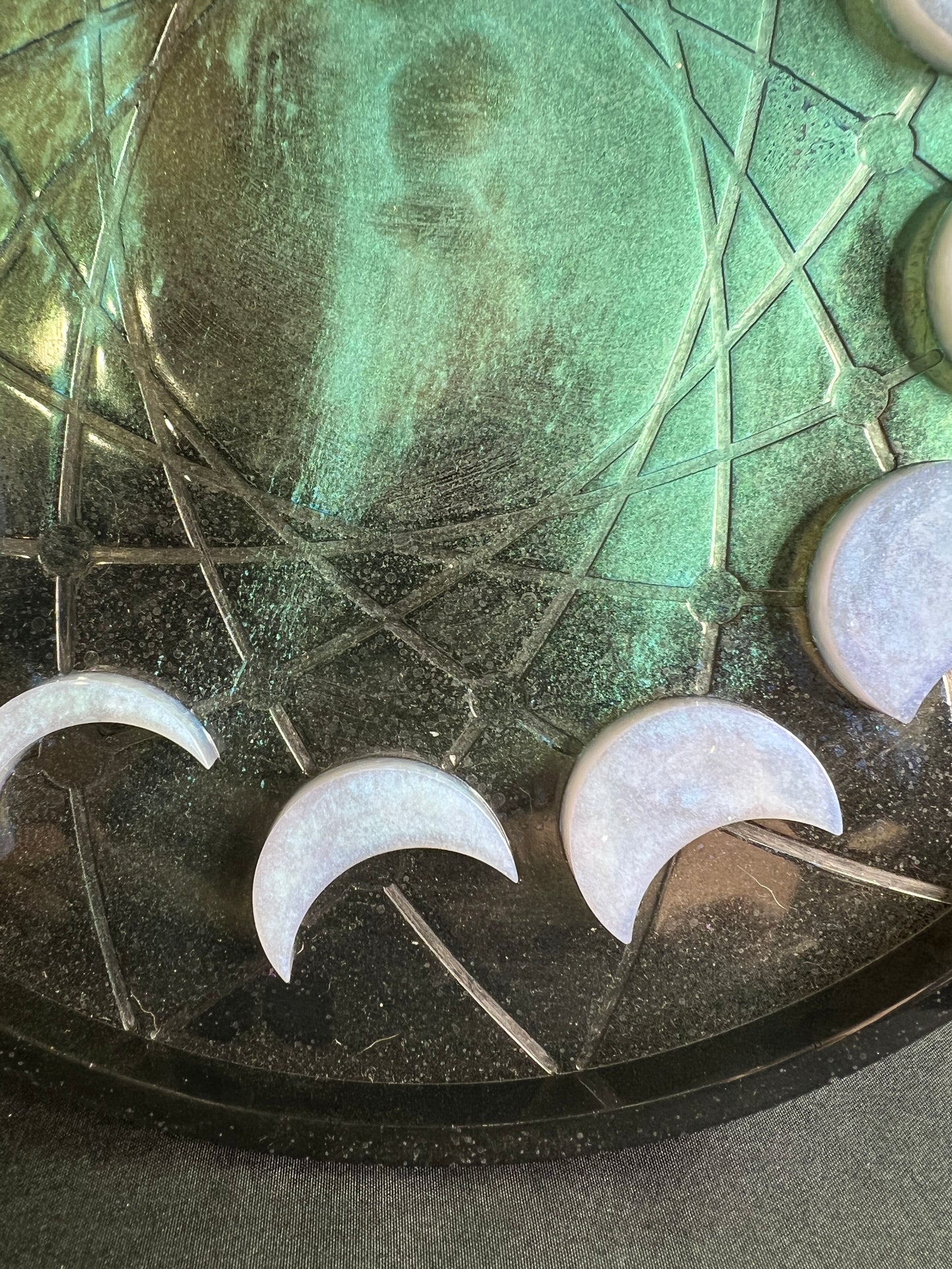✨ Ocean Mist Moon Phase Altar Tray — Tranquil Tides Ritual Wheel ✨