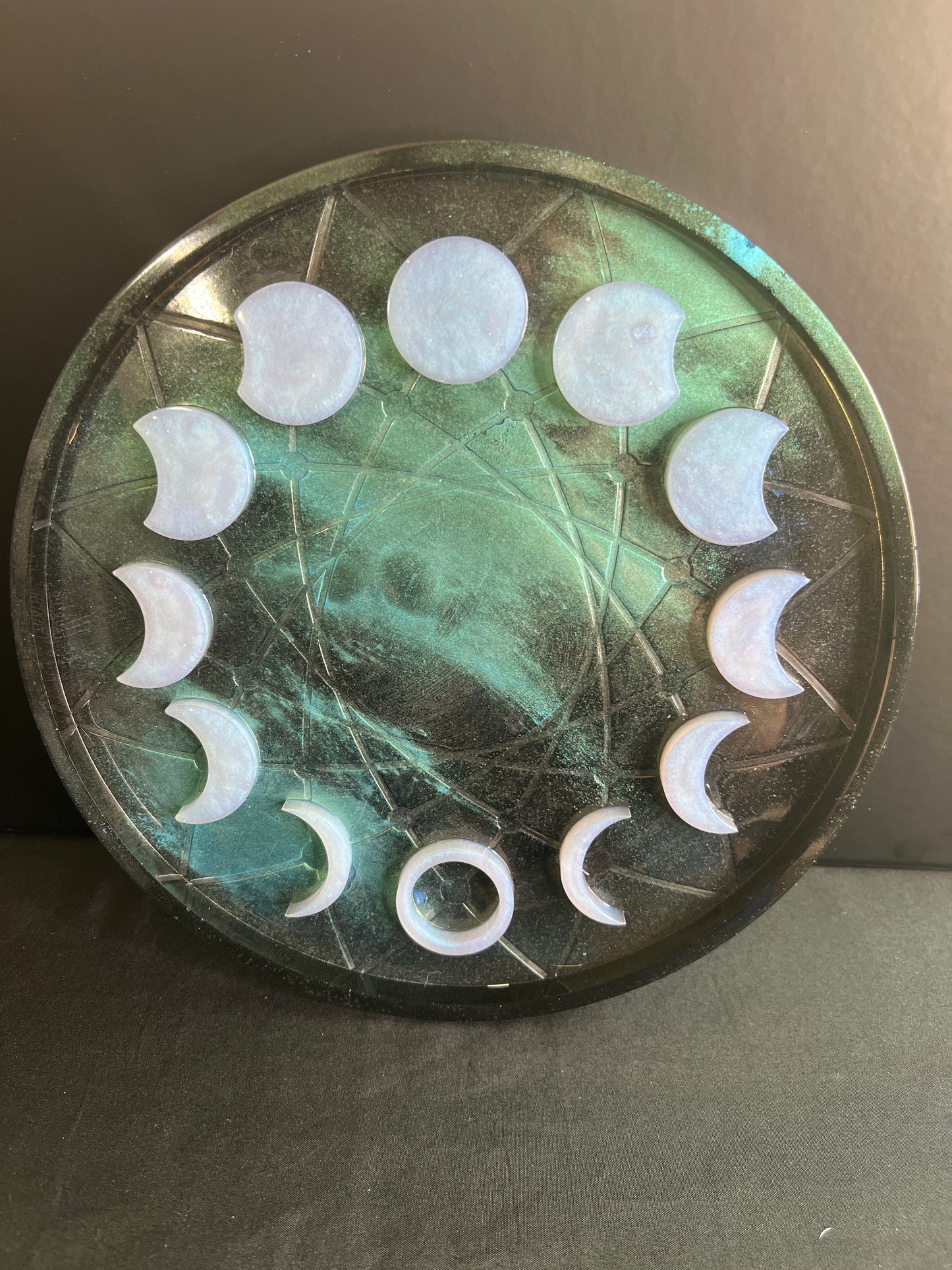 ✨ Ocean Mist Moon Phase Altar Tray — Tranquil Tides Ritual Wheel ✨