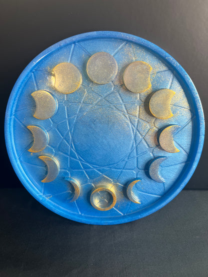 ✨ Royal Sky Moon Phase Altar Tray — Golden Starlight Ritual Wheel ✨