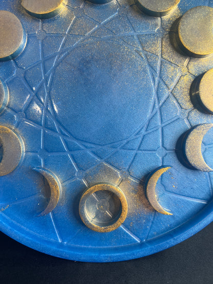✨ Royal Sky Moon Phase Altar Tray — Golden Starlight Ritual Wheel ✨
