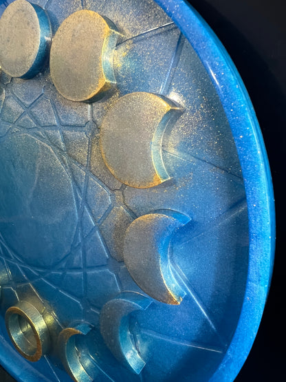 ✨ Royal Sky Moon Phase Altar Tray — Golden Starlight Ritual Wheel ✨